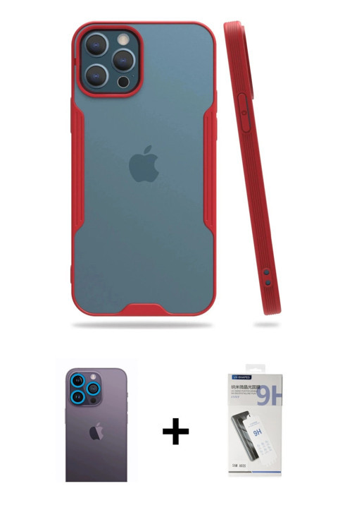 ieg™ iPhone 12 Pro Max Kılıf Atlas Asil Serisi - Şeffaf Uv Polymer Nano Ekran Koruyucu + Mavi Neon F