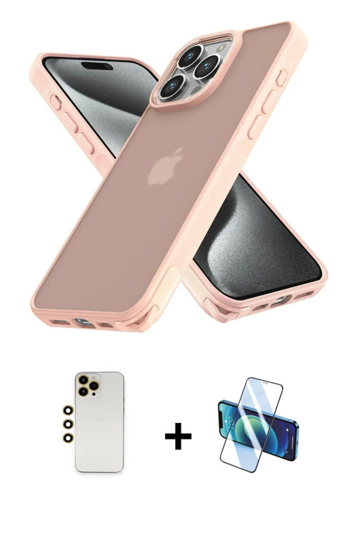 ieg™ iPhone 12 Pro Max Kılıf Atlas Form - Siyah 3D Antistatik Cam Ekran Koruyucu + Gold Shine Kamera
