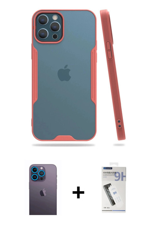 ieg™ iPhone 12 Pro Max Kılıf Atlas Asil Serisi - Şeffaf Uv Polymer Nano Ekran Koruyucu + Mavi Neon F