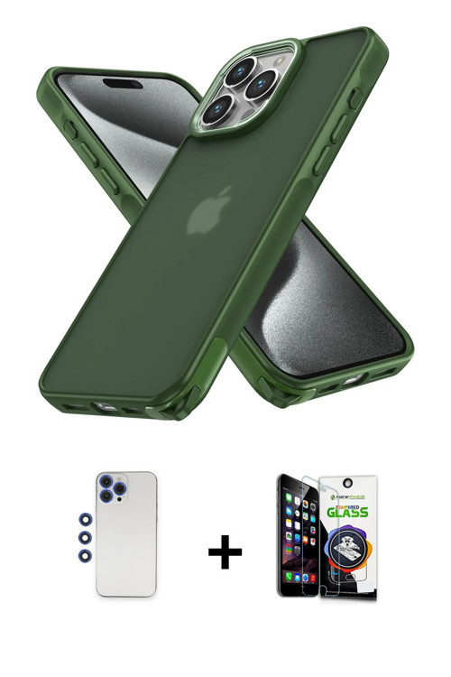 ieg™ iPhone 12 Pro Max Kılıf Atlas Form - Şeffaf Temperli Cam Ekran Koruyucu + Lacivert Shine Kamera