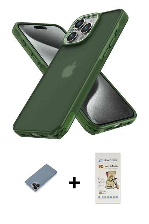 ieg™ iPhone 12 Pro Max Kılıf Atlas Form - Siyah Mat Seramik Nano Ekran Koruyucu + Siyah Metal Kamera