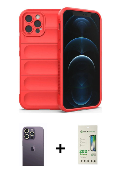 ieg™ iPhone 12 Pro Max Kılıf Atlas Koleksiyonu - Siyah 20D Premium Cam Ekran Koruyucu + Beyaz Neon F