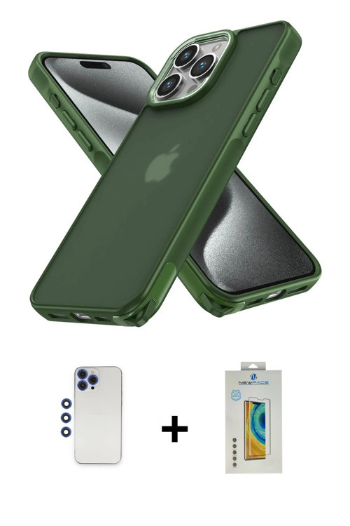 ieg™ iPhone 12 Pro Max Kılıf Atlas Form - Siyah Polymer Nano Ekran Koruyucu + Lacivert Shine Kamera