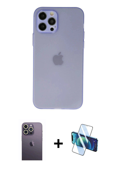 iPhone 12 Pro Max Kılıf Atlas Minimal Prime - Siyah 3D Antistatik Seramik Nano Ekran Koruyucu +