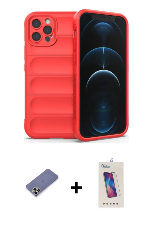 ieg™ iPhone 12 Pro Max Kılıf Atlas Koleksiyonu - Siyah Joko 5D Cam + Gold Metal Kamera Lens Koruma C