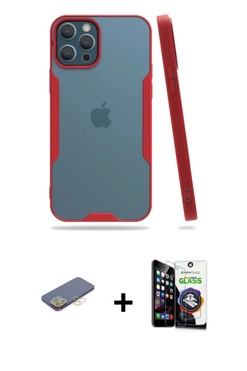 ieg™ iPhone 12 Pro Max Kılıf Atlas Asil Serisi - Şeffaf Temperli Cam Ekran Koruyucu + Sarı Renkli Ka