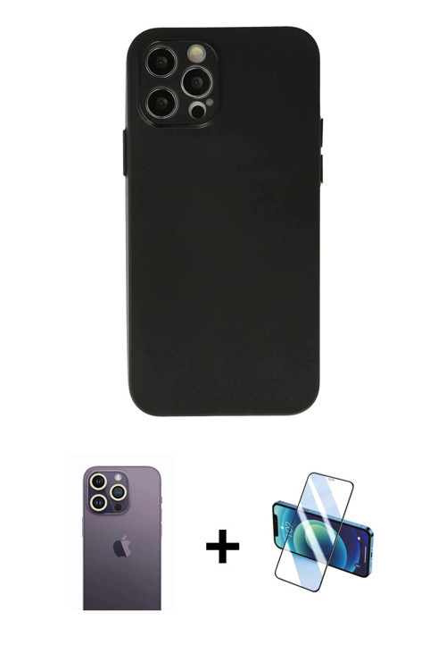 iPhone 12 Pro Max Kılıf Atlas Minimal Prime - Siyah 3D Antistatik Seramik Nano Ekran Koruyucu +