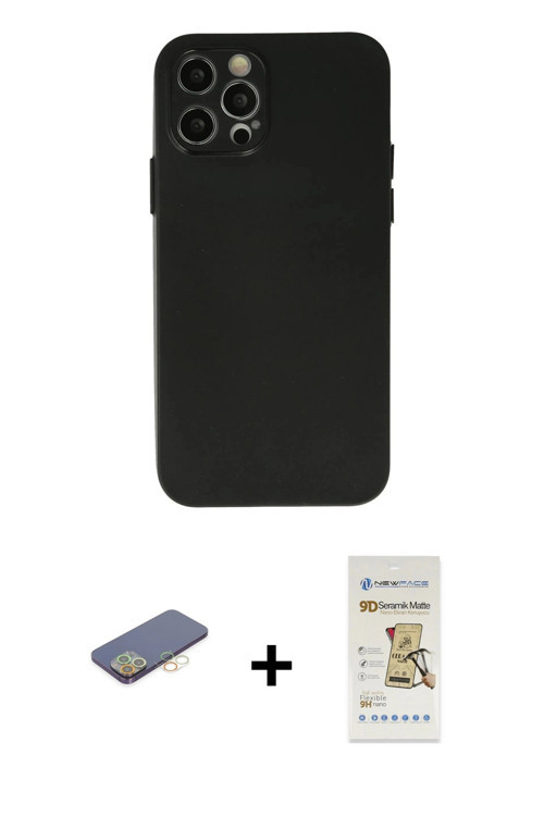 ieg™ iPhone 12 Pro Max Kılıf Atlas Minimal Prime - Siyah Mat Seramik Nano Ekran Koruyucu + Sarı Renk