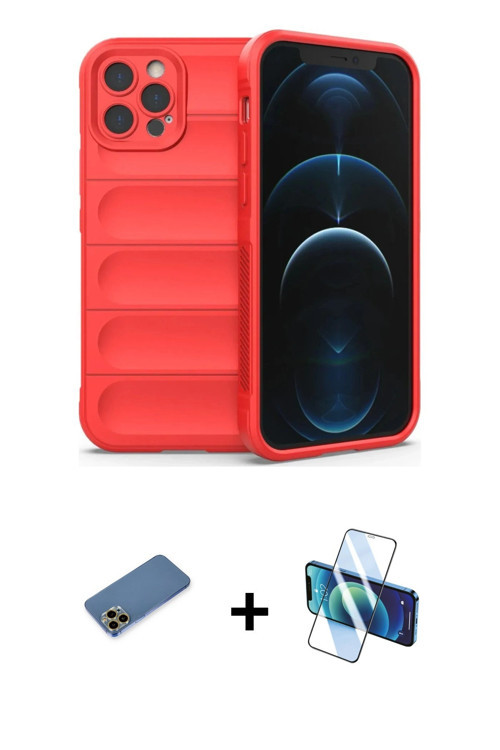 ieg™ iPhone 12 Pro Max Kılıf Atlas Koleksiyonu - Siyah 3D Antistatik Cam Ekran Koruyucu + Gold Shine