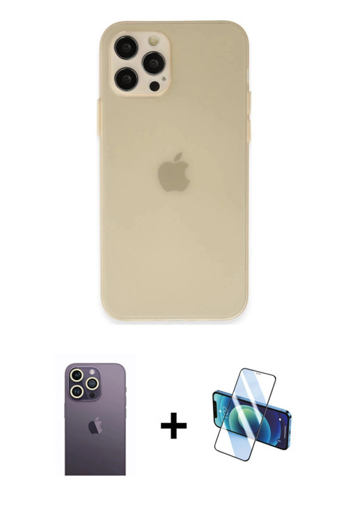 iPhone 12 Pro Max Kılıf Atlas Minimal Prime - Siyah 3D Antistatik Seramik Nano Ekran Koruyucu +
