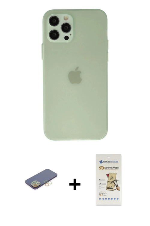 ieg™ iPhone 12 Pro Max Kılıf Atlas Minimal Prime - Siyah Mat Seramik Nano Ekran Koruyucu + Sarı Renk