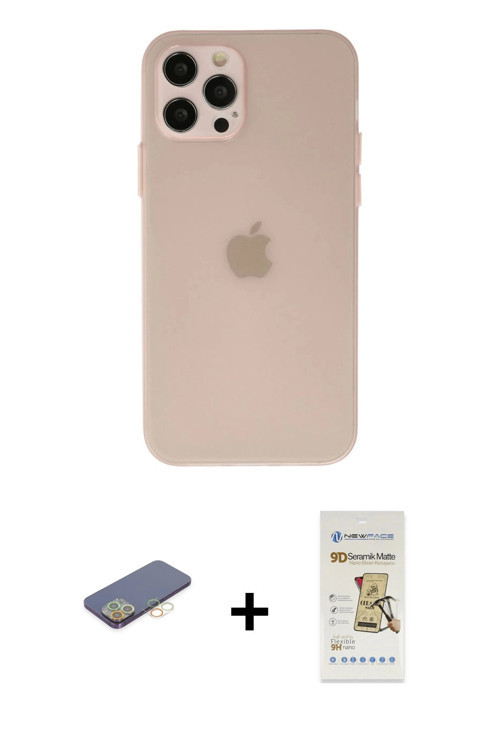 ieg™ iPhone 12 Pro Max Kılıf Atlas Minimal Prime - Siyah Mat Seramik Nano Ekran Koruyucu + Sarı Renk
