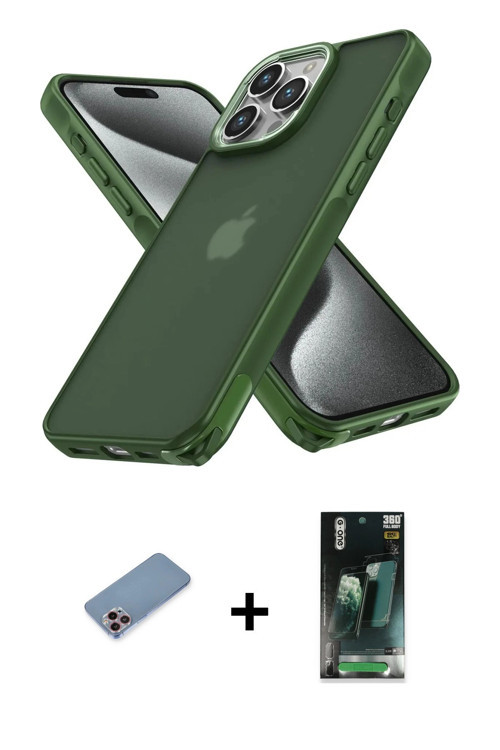 ieg™ iPhone 12 Pro Max Kılıf Atlas Form - Siyah 360 Mat Full Body Arka Koruyucu + Pembe Shine Kamera