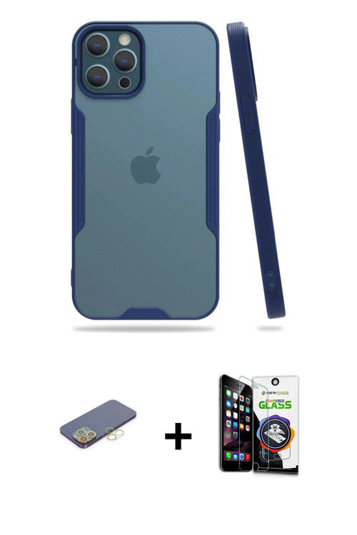 ieg™ iPhone 12 Pro Max Kılıf Atlas Asil Serisi - Şeffaf Temperli Cam Ekran Koruyucu + Sarı Renkli Ka