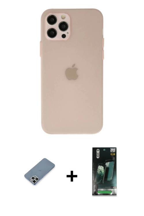 ieg™ iPhone 12 Pro Max Kılıf Atlas Minimal Prime - Siyah 360 Mat Full Body Arka Koruyucu + Gümüş Met