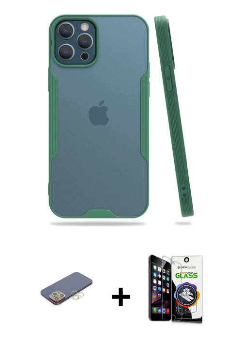 ieg™ iPhone 12 Pro Max Kılıf Atlas Asil Serisi - Şeffaf Temperli Cam Ekran Koruyucu + Sarı Renkli Ka