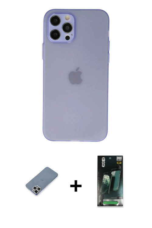 ieg™ iPhone 12 Pro Max Kılıf Atlas Minimal Prime - Siyah 360 Mat Full Body Arka Koruyucu + Gümüş Met