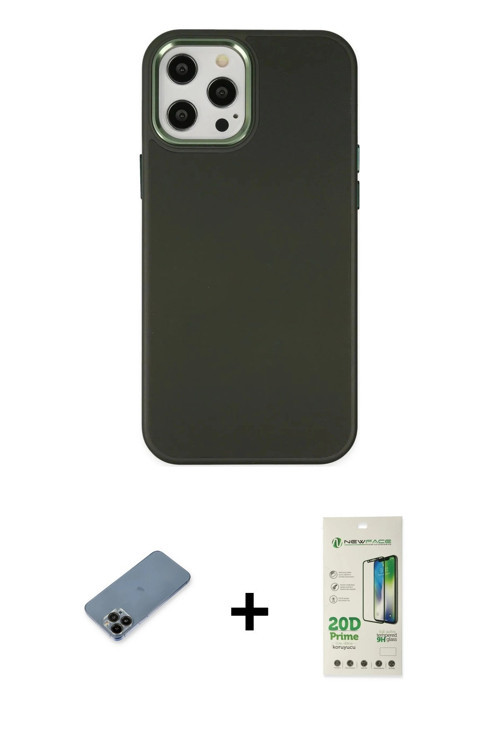 ieg™ iPhone 12 Pro Max Kılıf Çekirdek Çizgi - Siyah 20D Premium Cam Ekran Koruyucu + Siyah Shine Kam