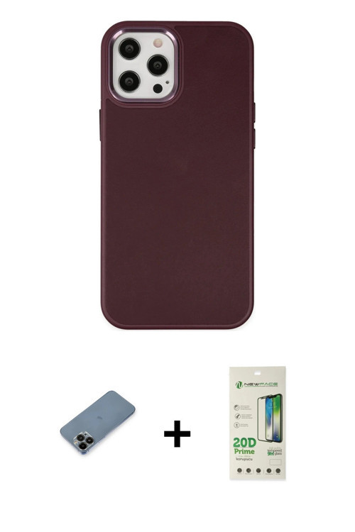 ieg™ iPhone 12 Pro Max Kılıf Çekirdek Çizgi - Siyah 20D Premium Cam Ekran Koruyucu + Siyah Shine Kam