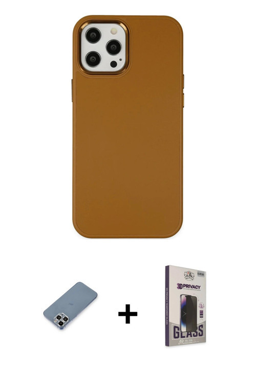 ieg™ iPhone 12 Pro Max Kılıf Çekirdek Çizgi - Siyah Bilvis Hayalet Cam Ekran Koruyucu + Gümüş Metal
