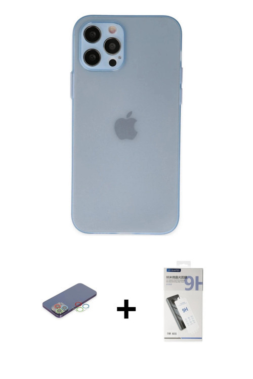 ieg™ iPhone 12 Pro Max Kılıf Atlas Minimal Prime - Şeffaf Uv Polymer Nano Ekran Koruyucu + Mavi Renk