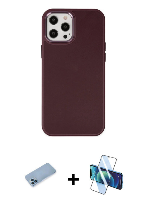 ieg™ iPhone 12 Pro Max Kılıf Çekirdek Çizgi - Siyah 3D Antistatik Cam Ekran Koruyucu + Mavi Shine Ka