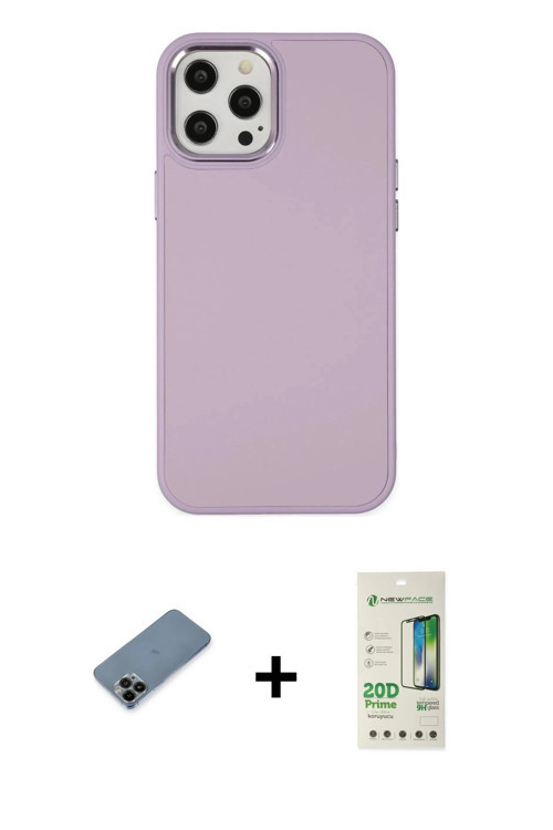 ieg™ iPhone 12 Pro Max Kılıf Çekirdek Çizgi - Siyah 20D Premium Cam Ekran Koruyucu + Siyah Shine Kam