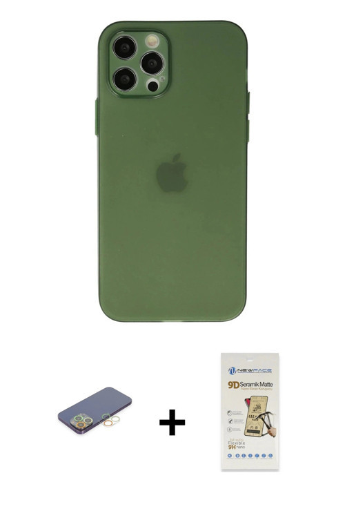 ieg™ iPhone 12 Pro Max Kılıf Atlas Minimal Prime - Siyah Mat Seramik Nano Ekran Koruyucu + Sarı Renk
