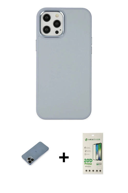 ieg™ iPhone 12 Pro Max Kılıf Çekirdek Çizgi - Siyah 20D Premium Cam Ekran Koruyucu + Siyah Shine Kam