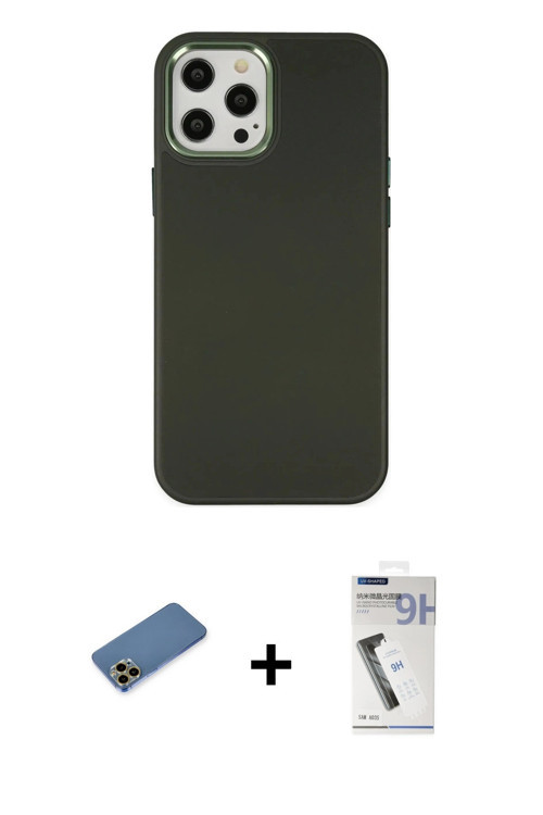 ieg™ iPhone 12 Pro Max Kılıf Çekirdek Çizgi - Şeffaf Uv Polymer Nano Ekran Koruyucu + Gold Shine Kam