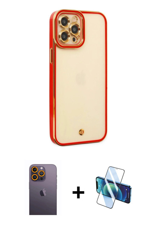 ieg™ iPhone 12 Pro Max Kılıf Çekirdek Klasik Serisi - Siyah 3D Antistatik Cam Ekran Koruyucu + Sarı