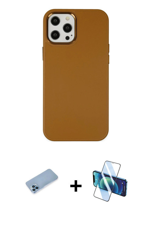 ieg™ iPhone 12 Pro Max Kılıf Çekirdek Çizgi - Siyah 3D Antistatik Cam Ekran Koruyucu + Mavi Shine Ka