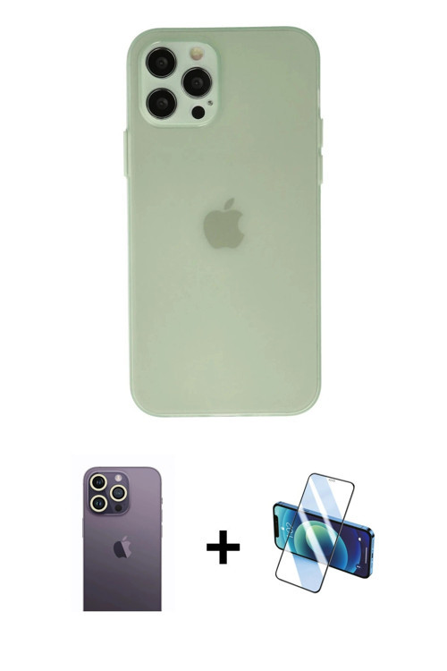 iPhone 12 Pro Max Kılıf Atlas Minimal Prime - Siyah 3D Antistatik Seramik Nano Ekran Koruyucu +