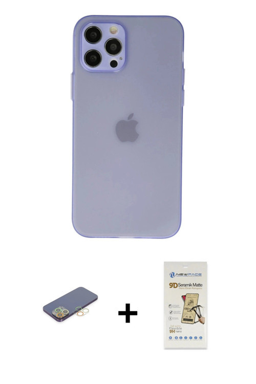 ieg™ iPhone 12 Pro Max Kılıf Atlas Minimal Prime - Siyah Mat Seramik Nano Ekran Koruyucu + Sarı Renk