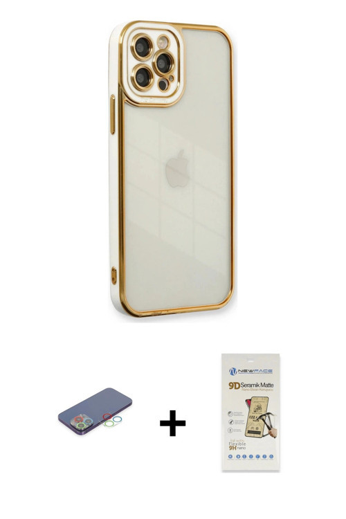 ieg™ iPhone 12 Pro Max Kılıf Çekirdek Klasik Serisi - Siyah Mat Seramik Nano Ekran Koruyucu + Mavi R
