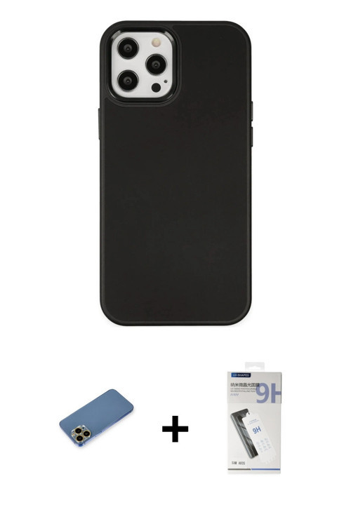 ieg™ iPhone 12 Pro Max Kılıf Çekirdek Çizgi - Şeffaf Uv Polymer Nano Ekran Koruyucu + Gold Shine Kam