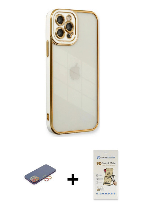 ieg™ iPhone 12 Pro Max Kılıf Çekirdek Klasik Serisi - Siyah Mat Seramik Nano Ekran Koruyucu + Turunc