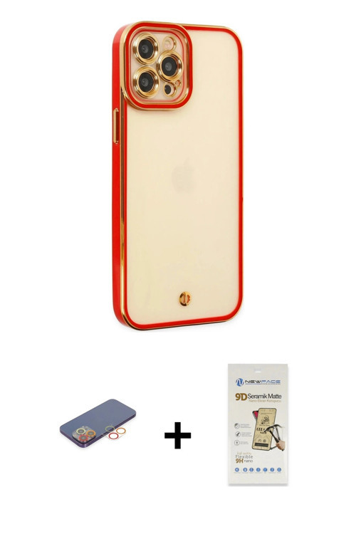 ieg™ iPhone 12 Pro Max Kılıf Çekirdek Klasik Serisi - Siyah Mat Seramik Nano Ekran Koruyucu + Turunc
