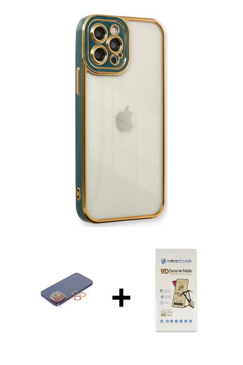 ieg™ iPhone 12 Pro Max Kılıf Çekirdek Klasik Serisi - Siyah Mat Seramik Nano Ekran Koruyucu + Turunc