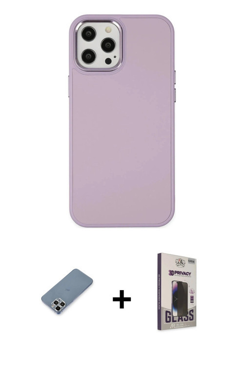 ieg™ iPhone 12 Pro Max Kılıf Çekirdek Çizgi - Siyah Bilvis Hayalet Cam Ekran Koruyucu + Gümüş Metal