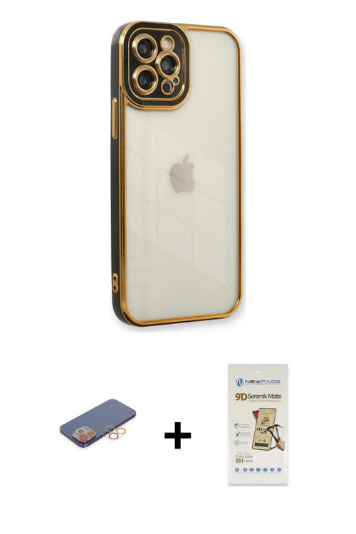 ieg™ iPhone 12 Pro Max Kılıf Çekirdek Klasik Serisi - Siyah Mat Seramik Nano Ekran Koruyucu + Turunc