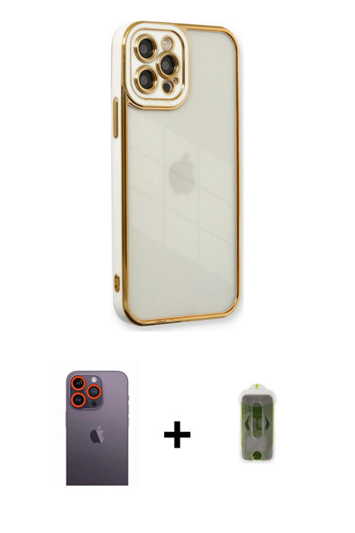 ieg™ iPhone 12 Pro Max Kılıf Çekirdek Klasik Serisi - Siyah Joko Magic 5D Hayalet Cam + Turuncu Neon