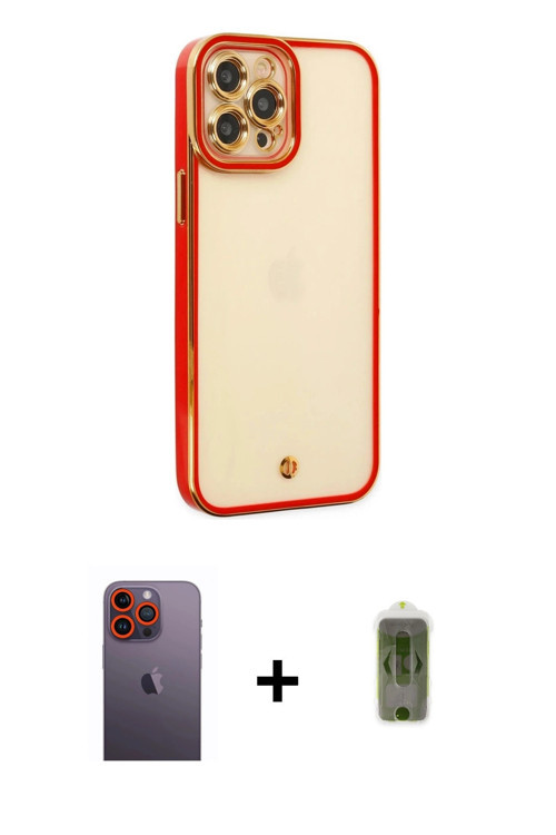 ieg™ iPhone 12 Pro Max Kılıf Çekirdek Klasik Serisi - Siyah Joko Magic 5D Hayalet Cam + Turuncu Neon