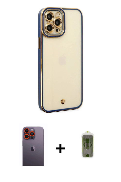 ieg™ iPhone 12 Pro Max Kılıf Çekirdek Klasik Serisi - Siyah Joko Magic 5D Hayalet Cam + Turuncu Neon