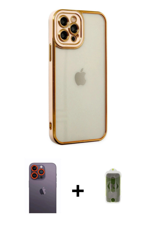 ieg™ iPhone 12 Pro Max Kılıf Çekirdek Klasik Serisi - Siyah Joko Magic 5D Hayalet Cam + Turuncu Neon