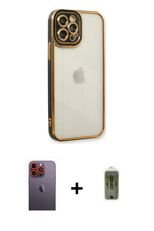ieg™ iPhone 12 Pro Max Kılıf Çekirdek Klasik Serisi - Siyah Joko Magic 5D Hayalet Cam + Turuncu Neon