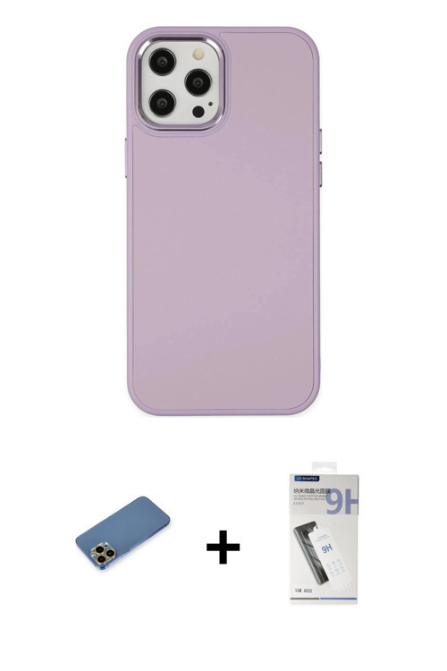 ieg™ iPhone 12 Pro Max Kılıf Çekirdek Çizgi - Şeffaf Uv Polymer Nano Ekran Koruyucu + Gold Shine Kam
