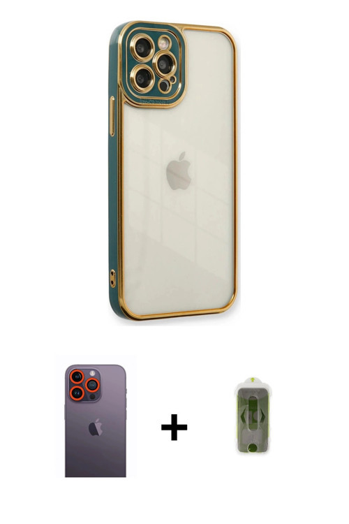 ieg™ iPhone 12 Pro Max Kılıf Çekirdek Klasik Serisi - Siyah Joko Magic 5D Hayalet Cam + Turuncu Neon