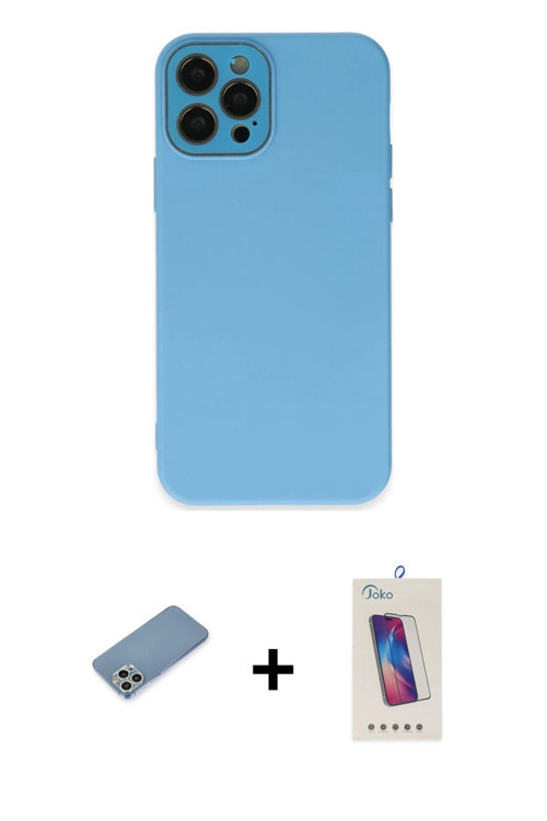 ieg™ iPhone 12 Pro Max Kılıf Çekirdek Modern Serisi - Siyah Joko 5D Cam + Gümüş Shine Kamera Lens Ko
