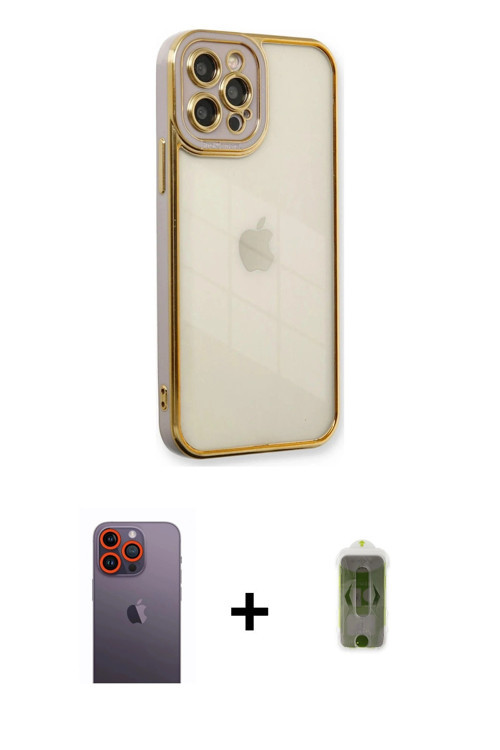 ieg™ iPhone 12 Pro Max Kılıf Çekirdek Klasik Serisi - Siyah Joko Magic 5D Hayalet Cam + Turuncu Neon